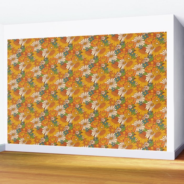 70s Retro Floral Wall Mural Gallery Image 2