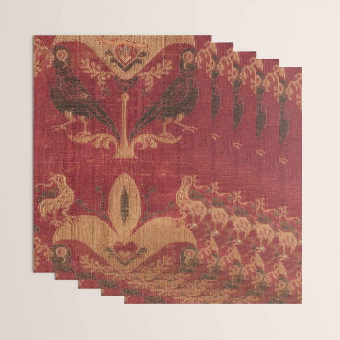 Antique Distressed Red Silk with Palmettes and Birds Wrapping Paper Gallery Image 3