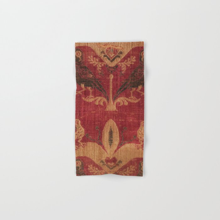 Antique Distressed Red Silk With Palmettes And Birds Bath Towel