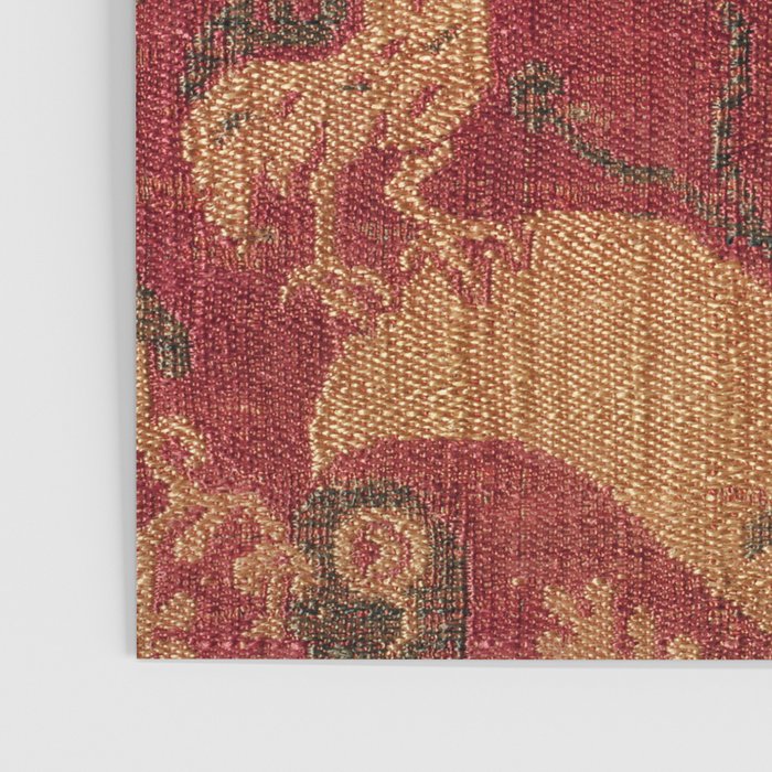 Antique Distressed Red Silk with Palmettes and Birds Poster Gallery Image 3