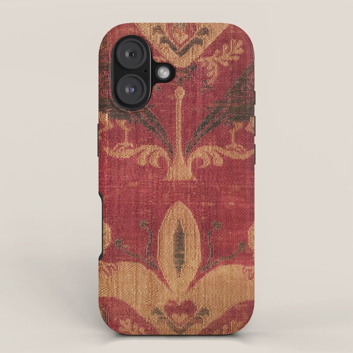 Antique Distressed Red Silk with Palmettes and Birds iPhone Case Gallery Image 1