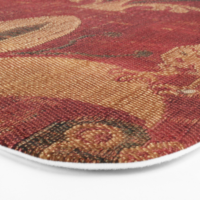 Antique Distressed Red Silk with Palmettes and Birds Bath Mat Gallery Image 3