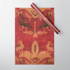 Antique Distressed Red Silk with Palmettes and Birds Wrapping Paper Gallery Image 1