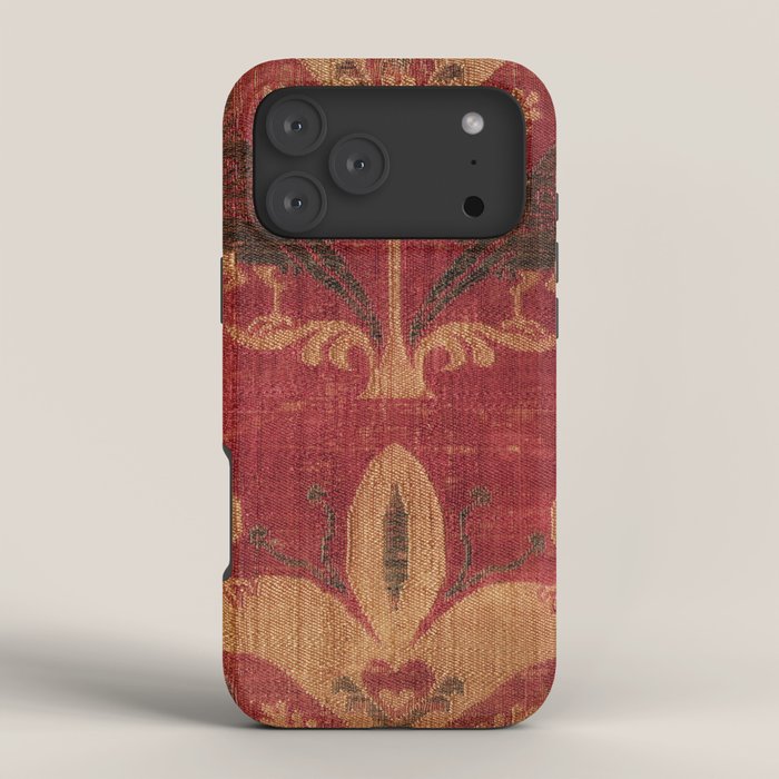 Antique Distressed Red Silk with Palmettes and Birds iPhone Case Gallery Image 4