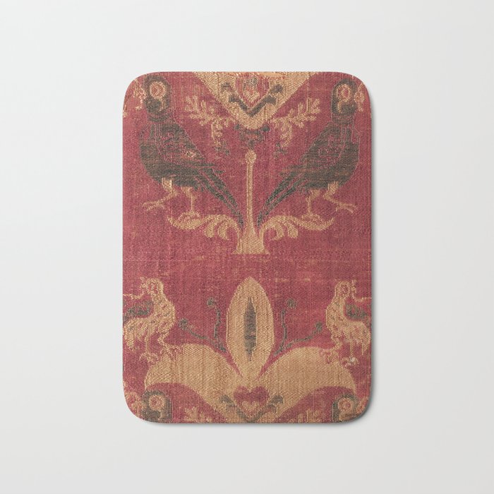Antique Distressed Red Silk With Palmettes And Birds Bath Mat Gallery Image 1
