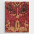 Antique Distressed Red Silk with Palmettes and Birds Jigsaw Puzzle Gallery Image 1
