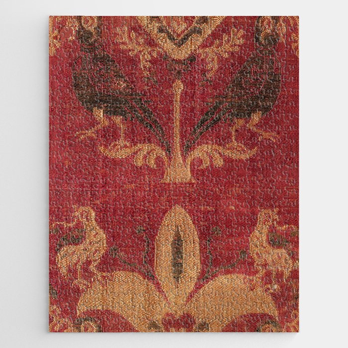 Antique Distressed Red Silk with Palmettes and Birds Jigsaw Puzzle Gallery Image 1