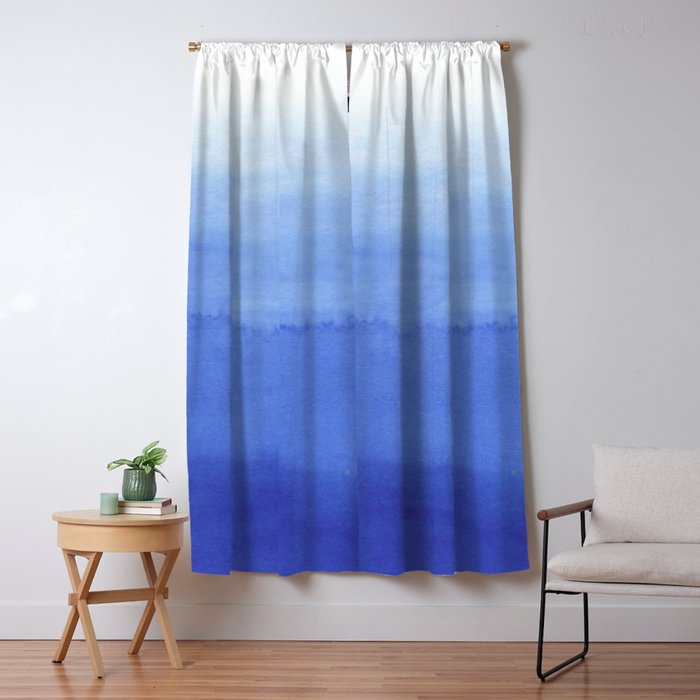 Hand painted navy blue aqua watercolor ombre pattern Window Curtain Gallery Image 5