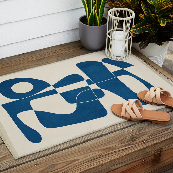 Minimal Abstract Cobalt Outdoor Rug Gallery Image 2
