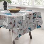 Origami dino friends // grey linen texture blue dinosaurs Tablecloth Gallery Image 3