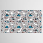 Origami dino friends // grey linen texture blue dinosaurs Tablecloth Gallery Image 2