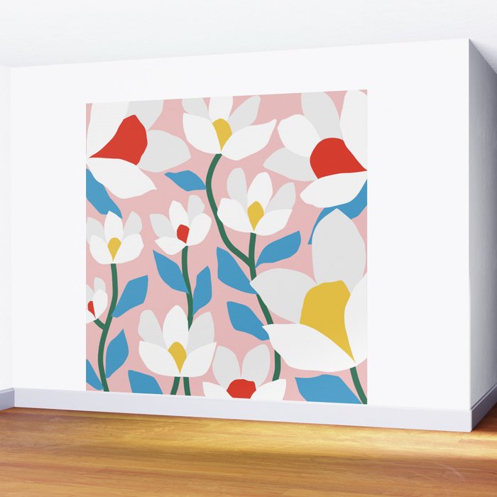 White Spring Florals Wall Mural Gallery Image 2
