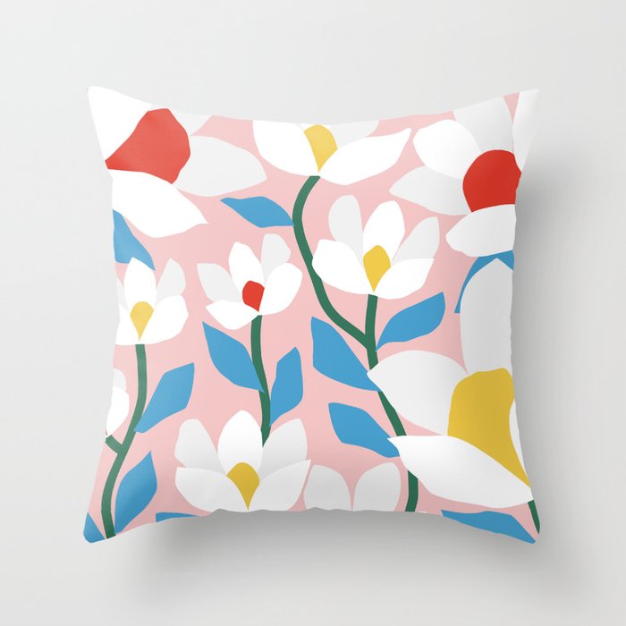 White Spring Florals Throw Pillow Gallery Image 1