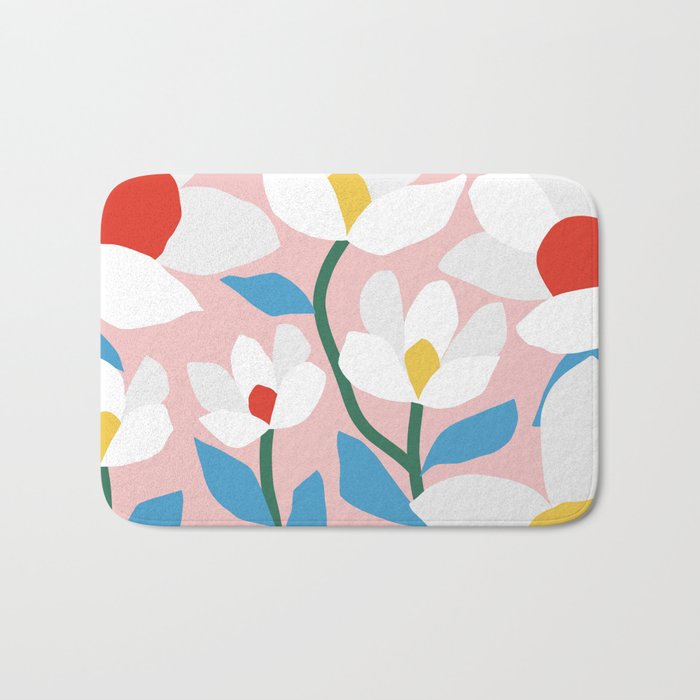 White Spring Florals Bath Mat Gallery Image 1