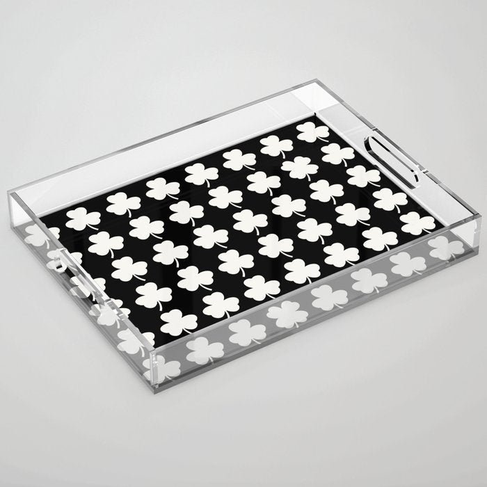 Clovers II Black and White Botanical Pattern Acrylic Tray Gallery Image 1