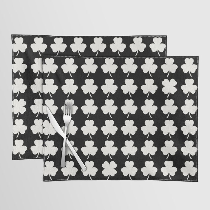 Clovers II Black and White Botanical Pattern Placemat Gallery Image 1