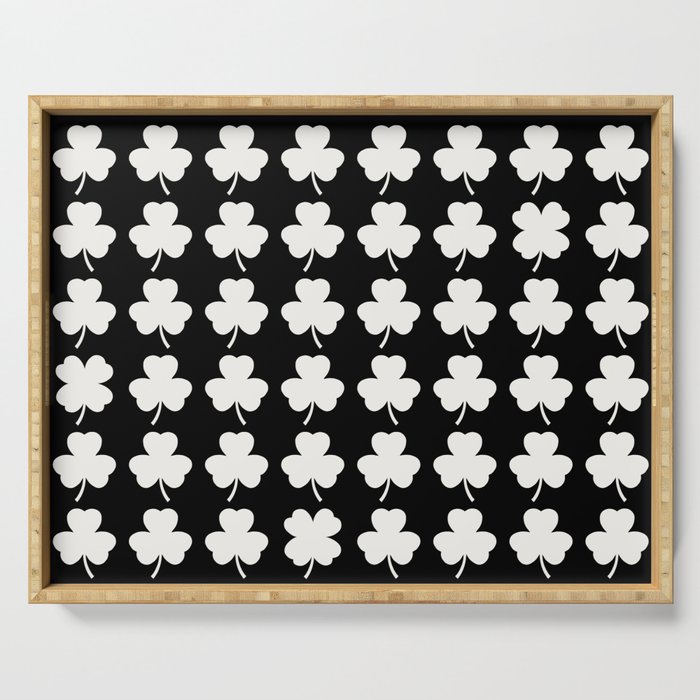 Clovers II Black and White Botanical Pattern Serving Tray Gallery Image 1