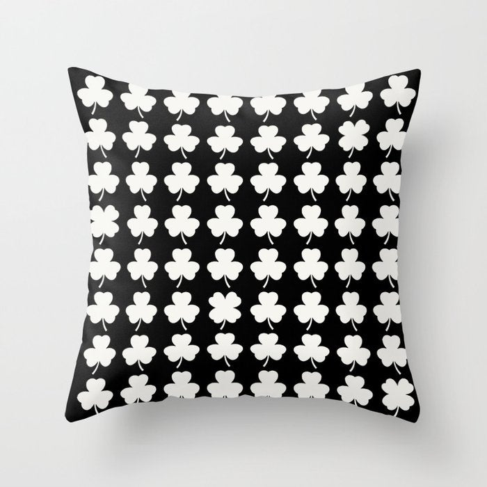 Clovers II Black and White Botanical Pattern Throw Pillow Gallery Image 6