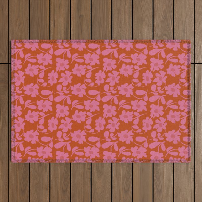 Pink and Orange floral Outdoor Rug Gallery Image 1