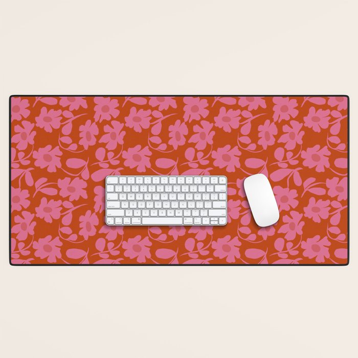 Pink and Orange floral Desk Mat Gallery Image 1