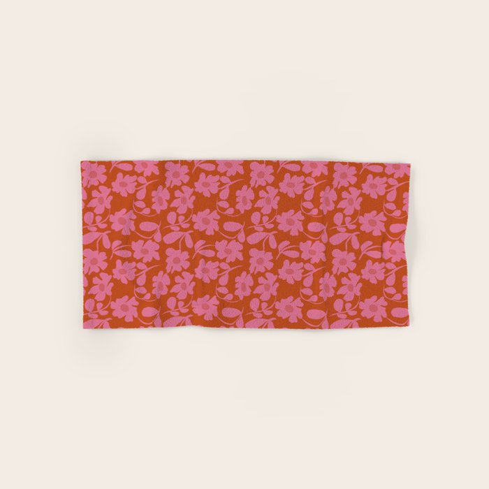 Pink and Orange floral Bath Towel Gallery Image 1