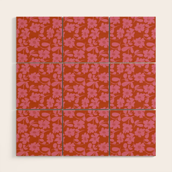 Pink and Orange floral Wood Wall Art Gallery Image 1