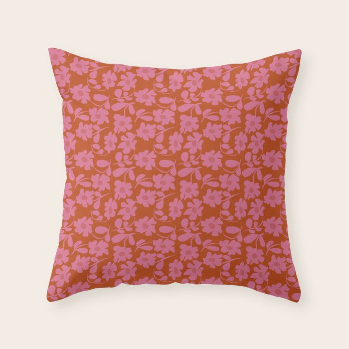 Pink and Orange floral Throw Pillow Gallery Image 6