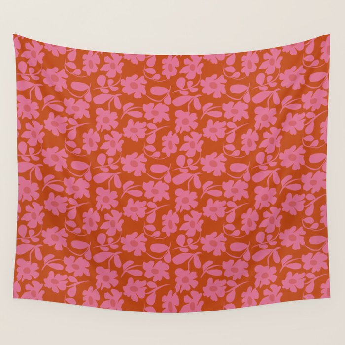 Pink and Orange floral Wall Tapestry Gallery Image 1