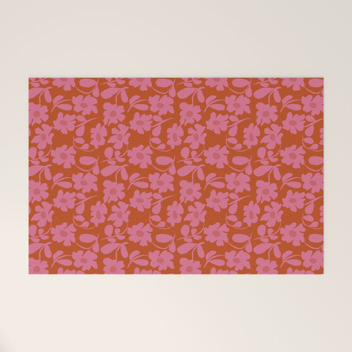 Pink and Orange floral Welcome Mat Gallery Image 1