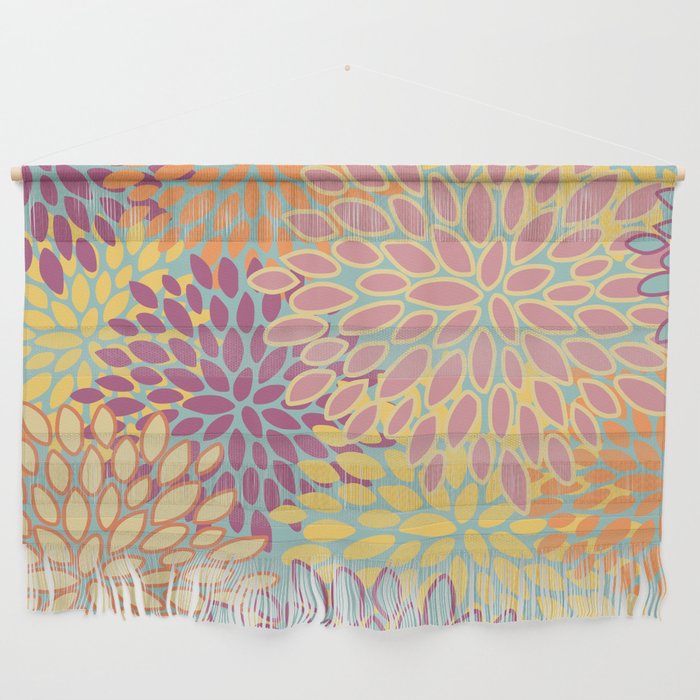 Festive, Floral Prints, Orange, Yellow, Teal and Pink Wall Hanging Gallery Image 1