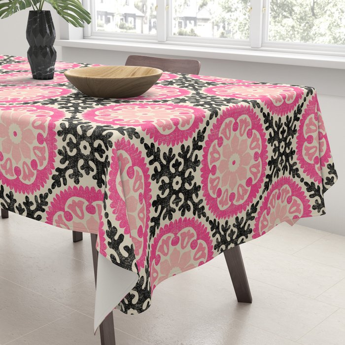 Folk Art Mandala - black, pink, and cream Tablecloth Gallery Image 3