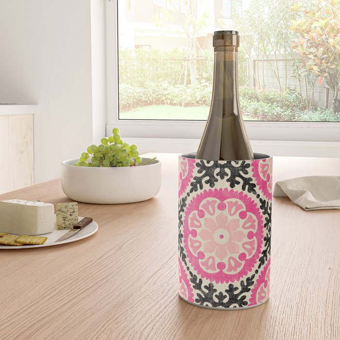 Folk Art Mandala - black, pink, and cream Wine Chiller Gallery Image 4