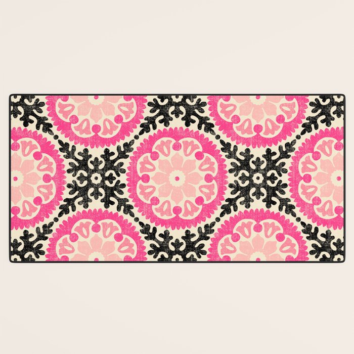 Folk Art Mandala - black, pink, and cream Desk Mat Gallery Image 3