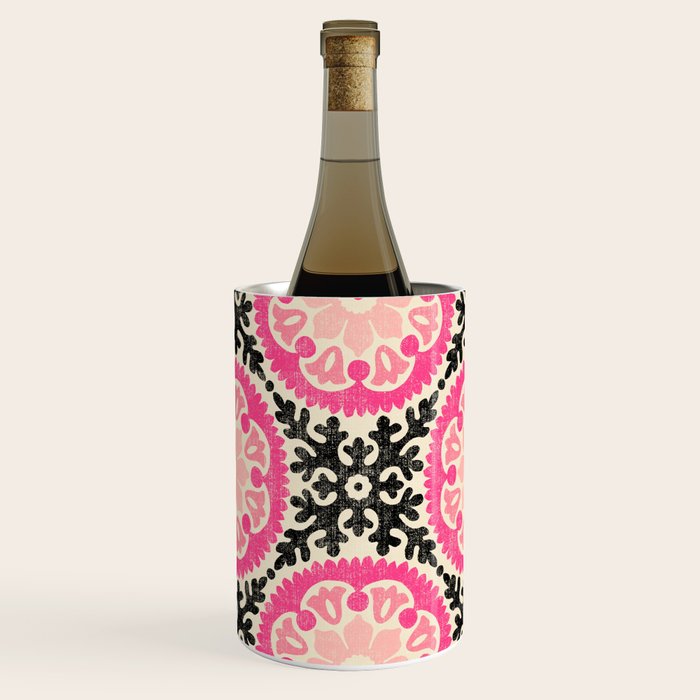 Folk Art Mandala - black, pink, and cream Wine Chiller Gallery Image 3