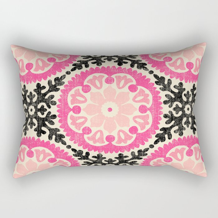 Folk Art Mandala - black, pink, and cream Rectangular Pillow Gallery Image 2