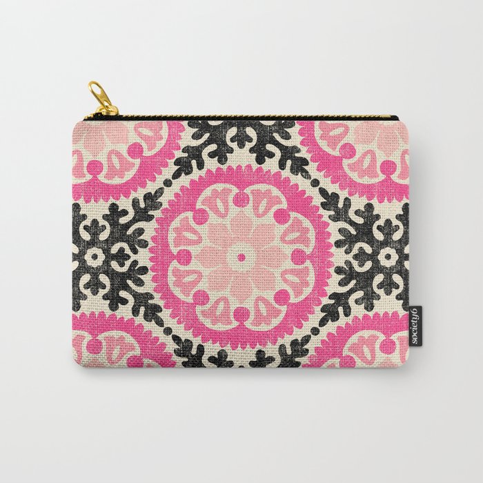 Folk Art Mandala - black, pink, and cream Carry All Pouch Gallery Image 1