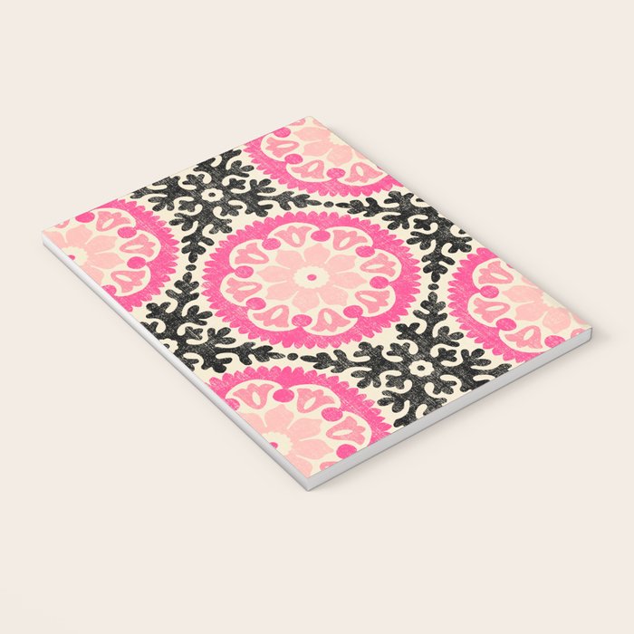 Folk Art Mandala - black, pink, and cream Notebook Gallery Image 3