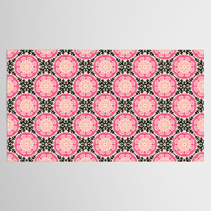 Folk Art Mandala - black, pink, and cream Tablecloth Gallery Image 2