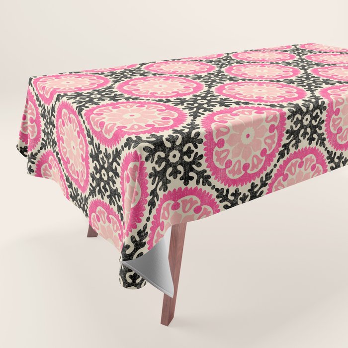 Folk Art Mandala - black, pink, and cream Tablecloth Gallery Image 1