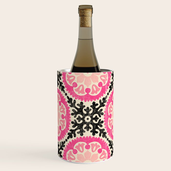 Folk Art Mandala - black, pink, and cream Wine Chiller Gallery Image 2
