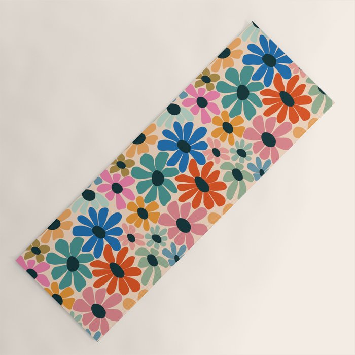 Retro Fun Floral - Rainbow color Yoga Mat Gallery Image 1