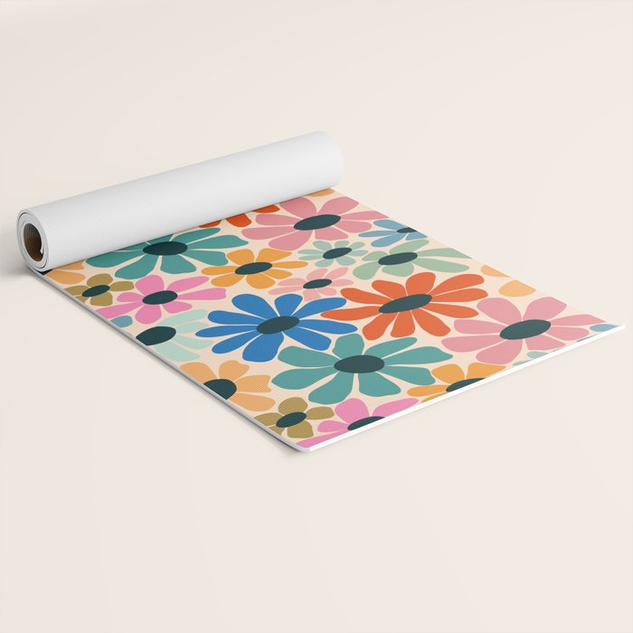 Retro Fun Floral - Rainbow color Yoga Mat Gallery Image 2
