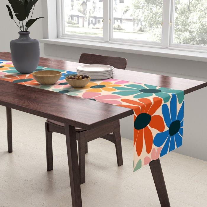 Retro Fun Floral - Rainbow color Table Runner Gallery Image 2