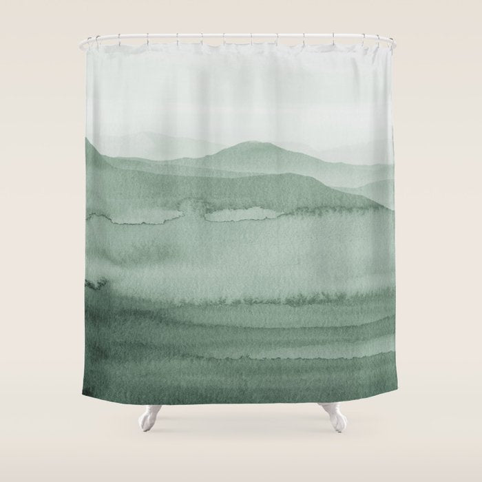 Abstract 1 Watercolor Sage Green Art Print By LandSartprints Shower Curtain Gallery Image 1