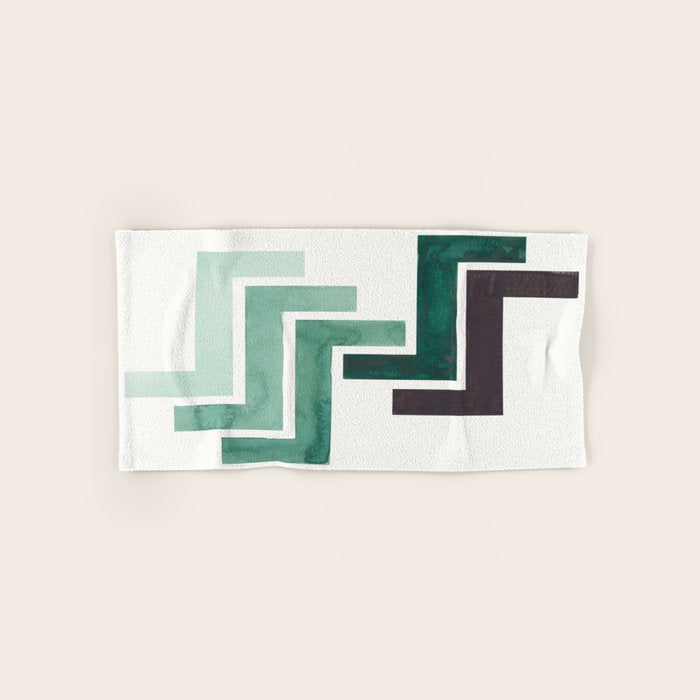 Deep Green Pattern Mid-century Modern Simple Geometric Pattern Watercolor Minimalist Art Squares Bath Towel Gallery Image 1