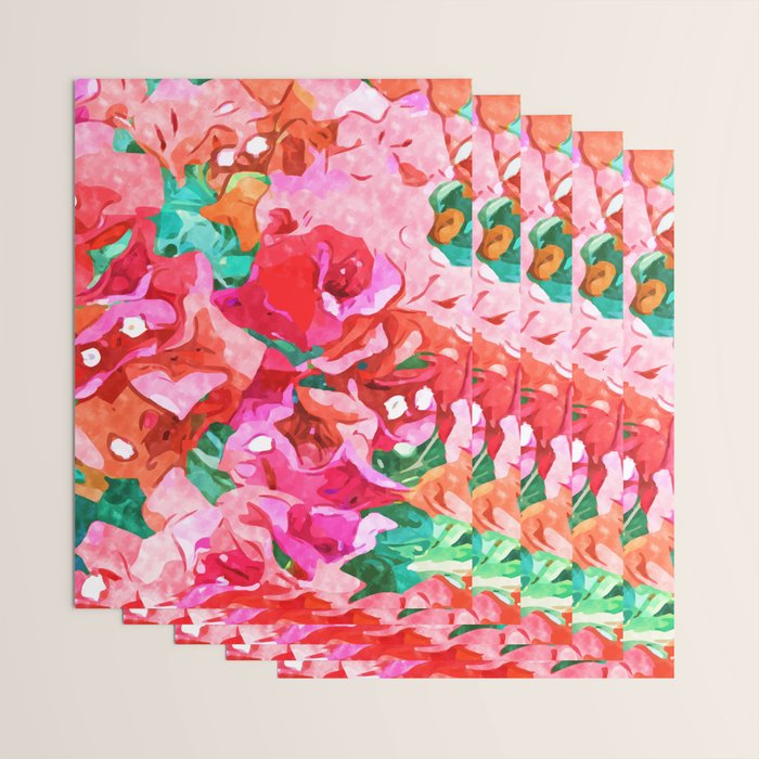 Wild Bougainvillea, Bloom Summer Floral Bohemian Pop of Color Botanical Jungle Watercolor Painting Wrapping Paper Gallery Image 3
