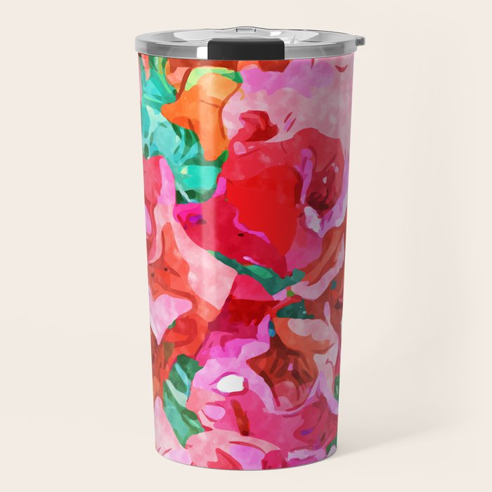 Wild Bougainvillea, Bloom Summer Floral Bohemian Pop of Color Botanical Jungle Watercolor Painting Travel Mug Gallery Image 1