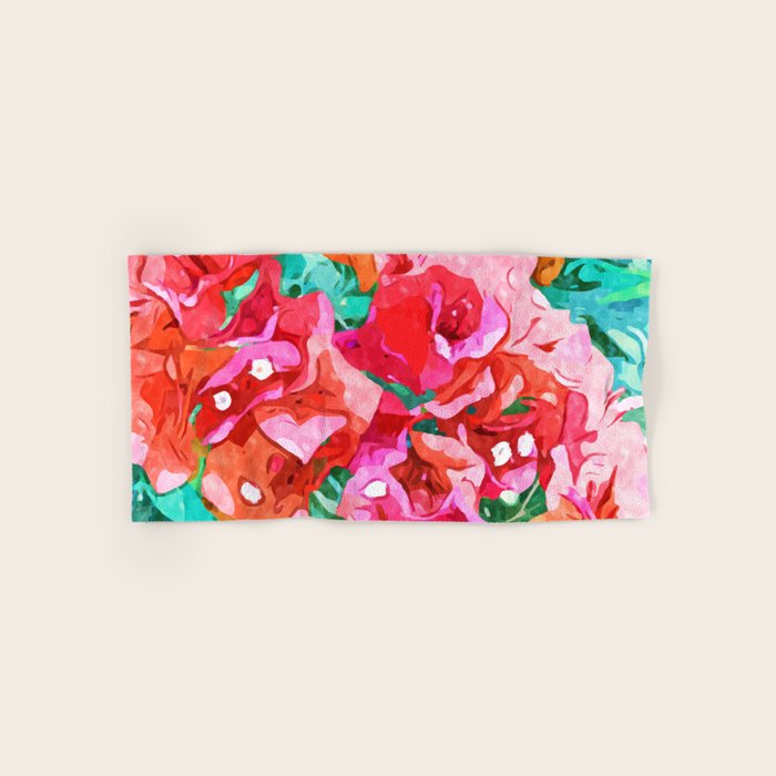 Wild Bougainvillea, Bloom Summer Floral Bohemian Pop of Color Botanical Jungle Watercolor Painting Bath Towel Gallery Image 1