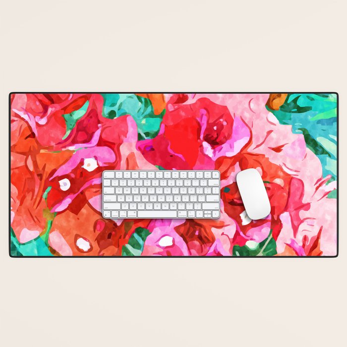Wild Bougainvillea, Bloom Summer Floral Bohemian Pop of Color Botanical Jungle Watercolor Painting Desk Mat Gallery Image 1