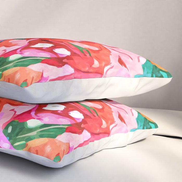 Wild Bougainvillea, Bloom Summer Floral Bohemian Pop of Color Botanical Jungle Watercolor Painting Pillow Sham Gallery Image 3